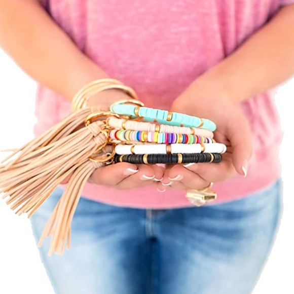 Polymer Clay Beaded Tassel Boho Keychain Bracelet - Picture 10 of 10